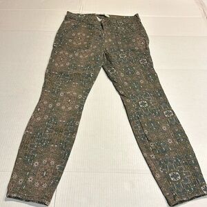 Anthropologie stretch western Aztec cropped pants front & back pockets zipper